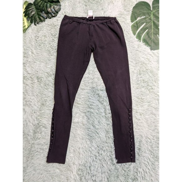 🍑WD-NY Womens Leggings Cotton Blend Solid Black with Button Details SIZE SMALL - Picture 1 of 5